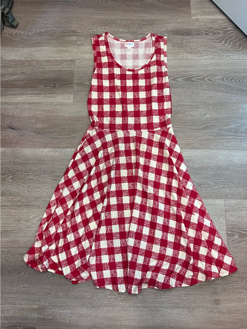 Women’s Red & Cream Checkered Sleeveless Dress